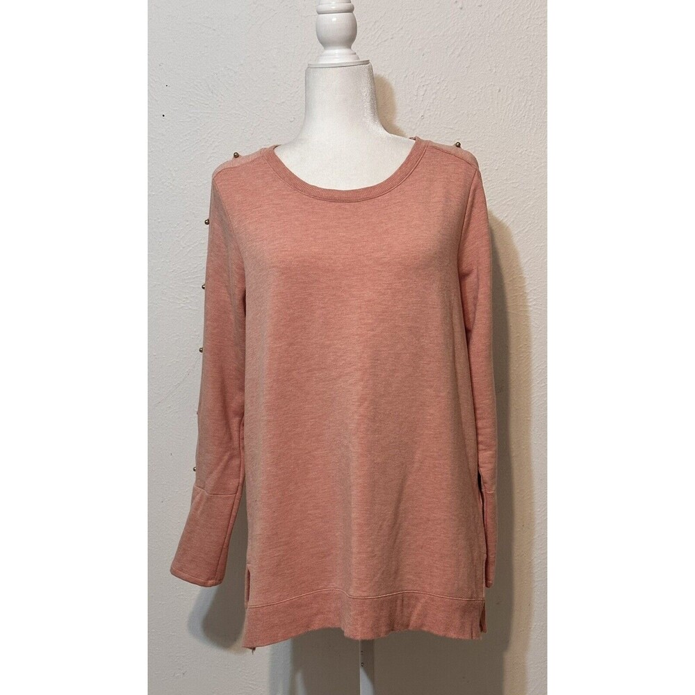 Soft Surroundings Women Size M Salmon Long Sleeve Sweatshirt Gold Button Detail